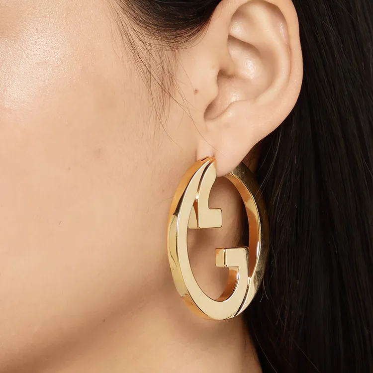 GUCCI Aluminum Earrings Unisex Gold-2