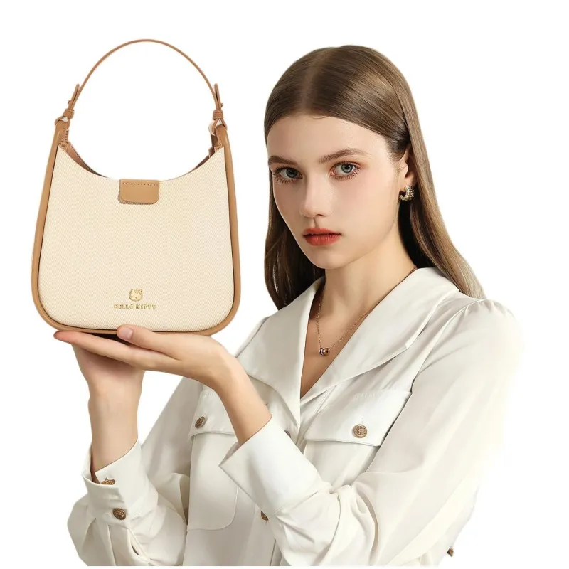 Sanrio Hello Kitty Synthetic Leather Bucket Bag, Shoulder Bag, Handbag Women's Khaki-3