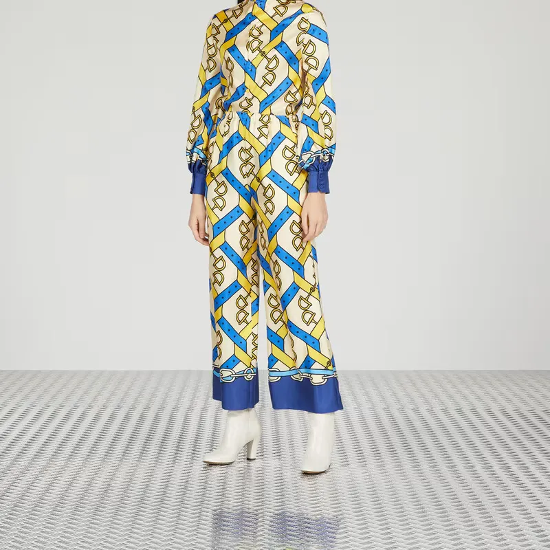 GUCCI Horsebit print Silk Pants-1