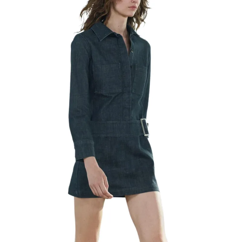 ZARA ZW Series Long Sleeved Dress Women's Dark Blue-5