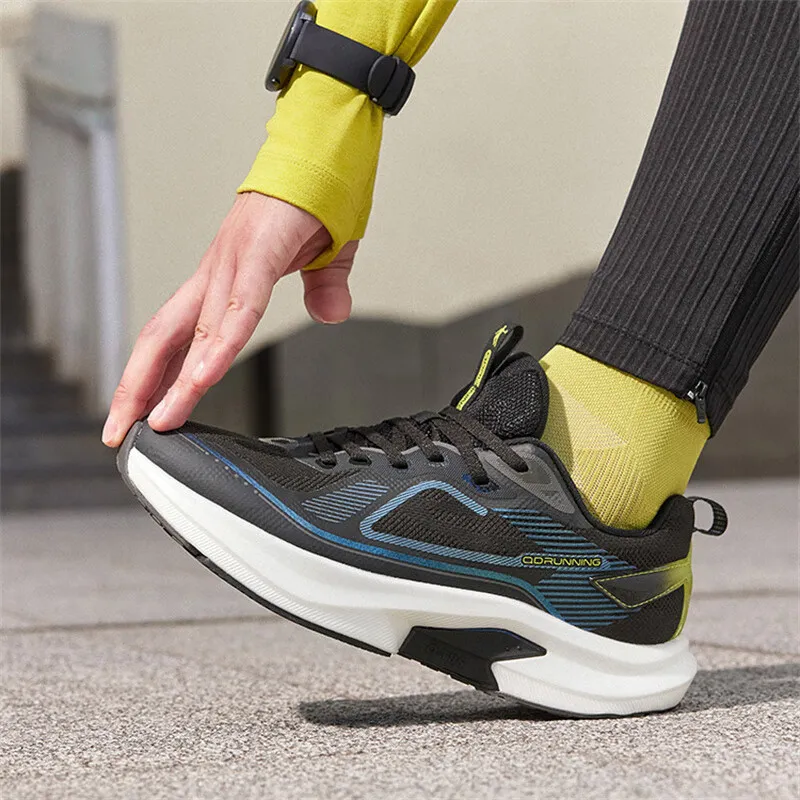 QIAODAN Iridescent 5.0 Cushioning Coverage Rebound Low Top Sprint Running Shoes Men's Black Blue-3
