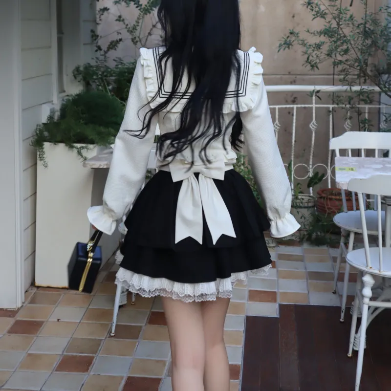 The King And The Nightingale Skirt Set Women's Black White-3