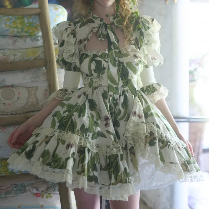 Selkie Collection SS25 Long Sleeved Dress Women's Ivory White Base With Magic Bean Print-2