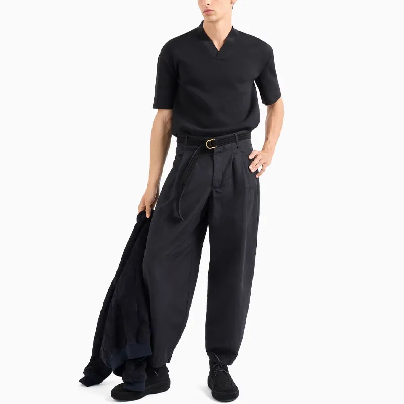 GIORGIO ARMANI Short sleeved V neck Jumper In Virgin Wool-2