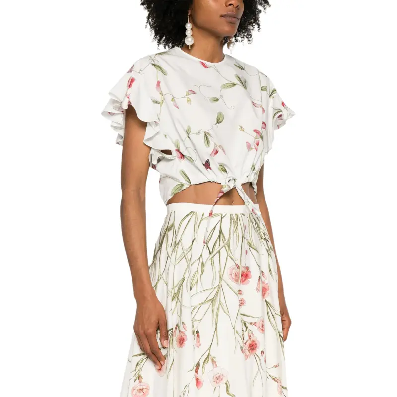GIAMBATTISTA VALLI Ruffle Sleeve T Shirt Women's White-3