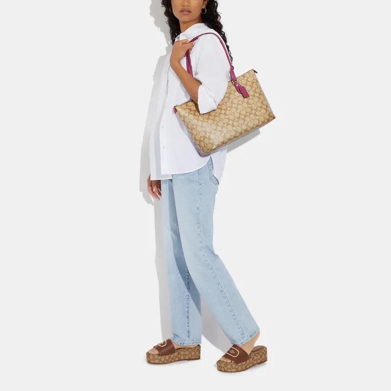 COACH Gallery Canvas With Leather Tote Bag, Shopping Bag, Handbag, Shoulder Bag Women's Khaki-4