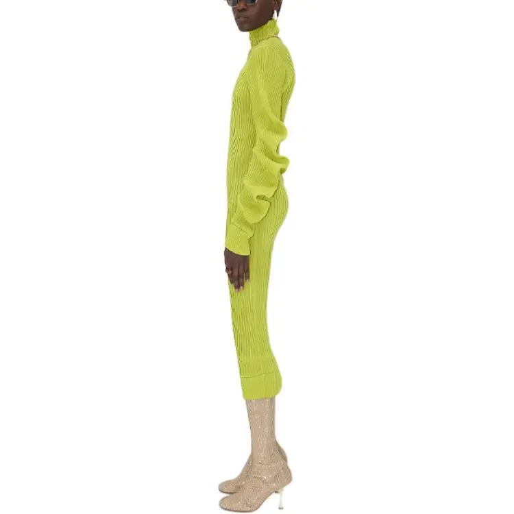 Bottega Veneta Long Sleeved Dresses Women's Mustard Green-2