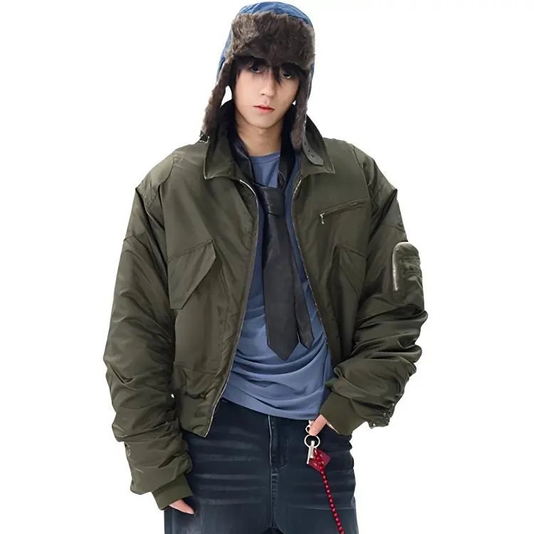 WLNEXT Pilot Jacket Puffer Jacket Stylish Winter Outerwear For Men Unisex Green-2