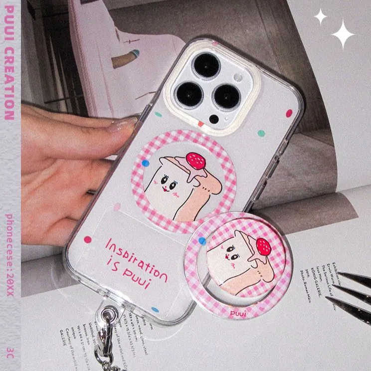Puui TPU Material Pink Plaid Quirky Magnetic Transparent With Chain Phone Cases IPhone13 15 Collection-4