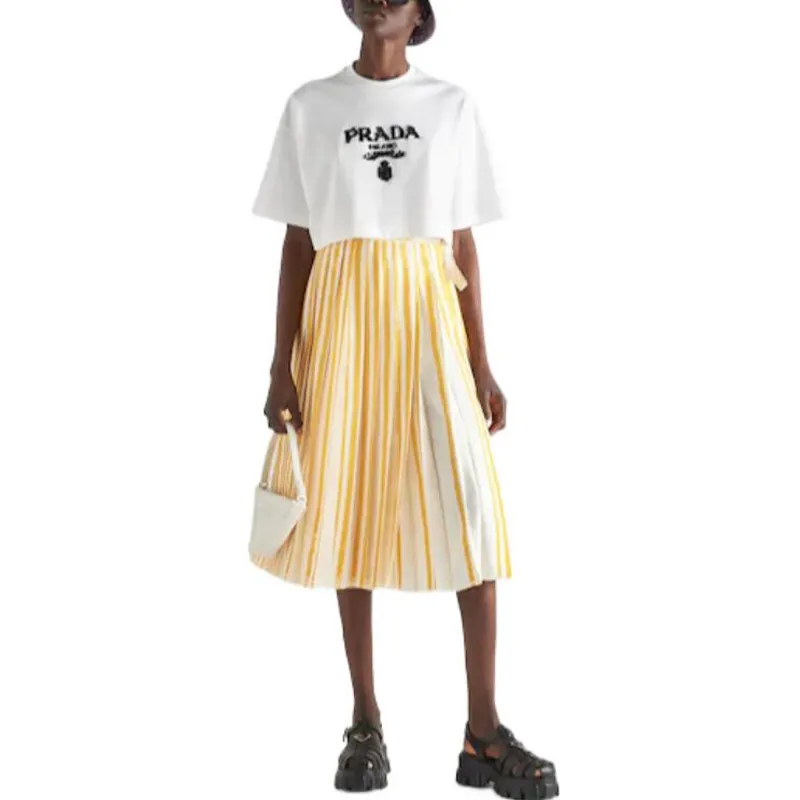 PRADA Embroidered Interlock Crop T shirt White-1