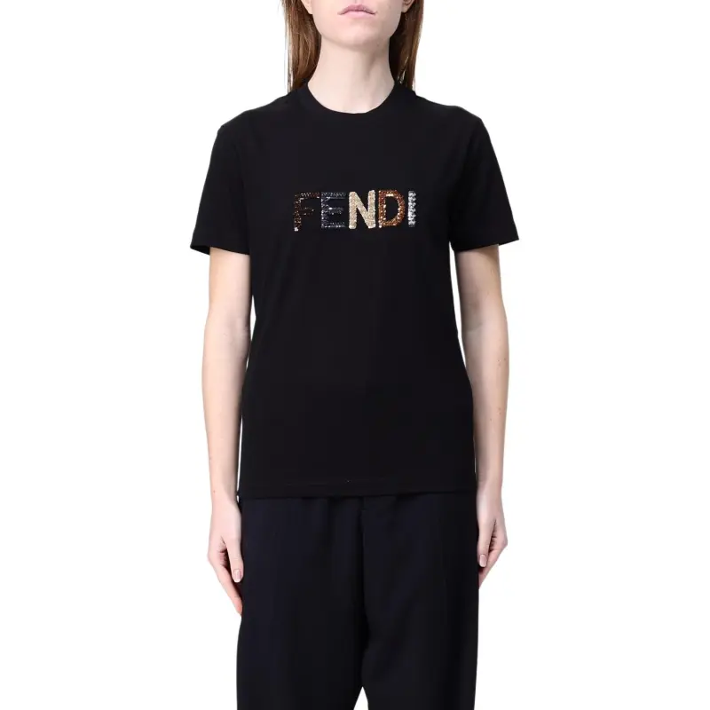FENDI Logo Embellished Crewneck T Shirt-2