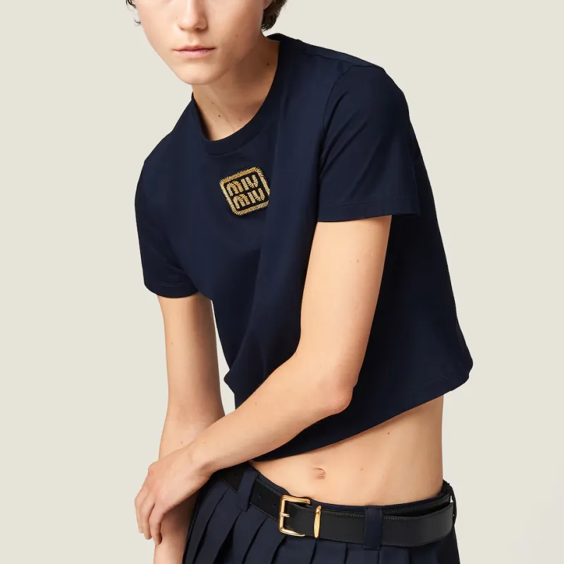 MIU MIU Logo-appliqué Cropped T-shirt - POIZON