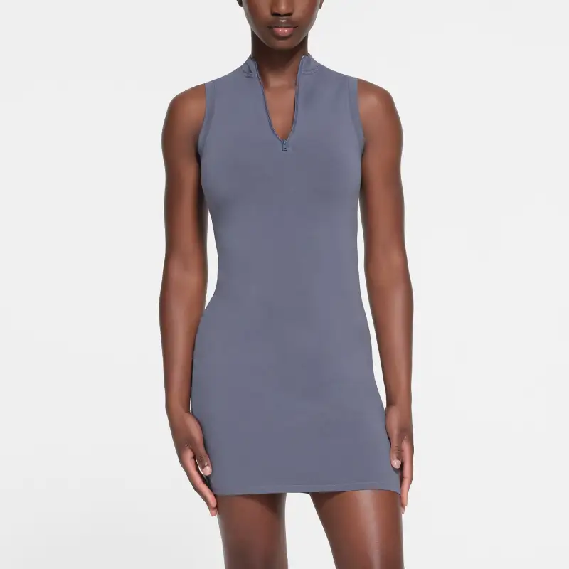 SKIMS NEW VINTAGE ZIP UP SLEEVELESS MINI DRESS Sleeveless Dress Women's STEEL BLUE/Steel Blue-1