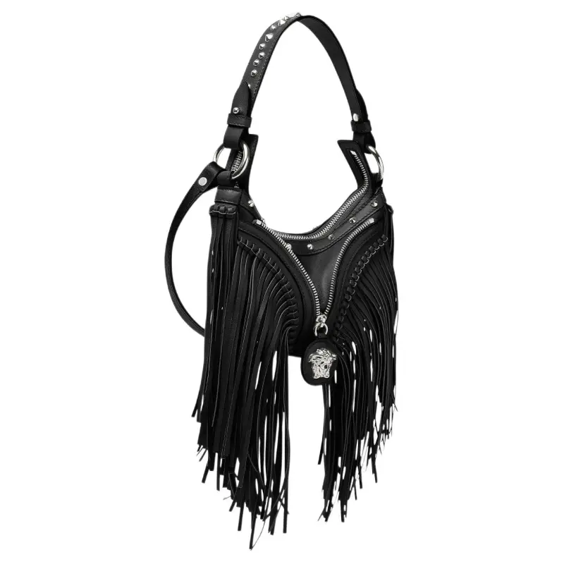 FANSIZHE Cow Leather Hobo Biker Shoulder Bag Handbag Women's Black-1