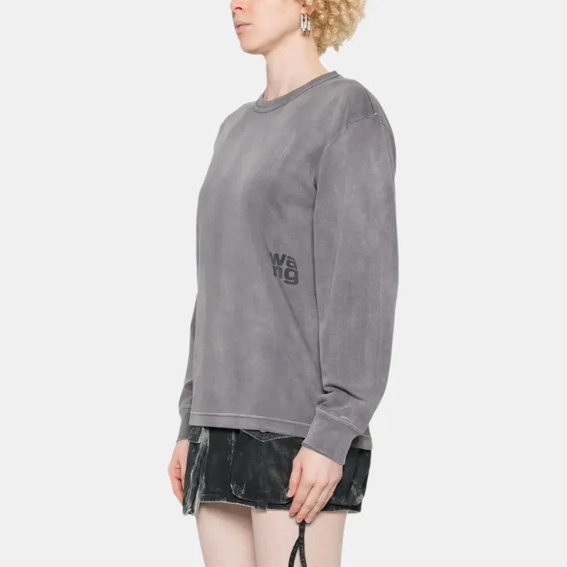 Alexander Wang Essential Puff Logo Jersey Long Sleeve Tee Washed Asphalt-1