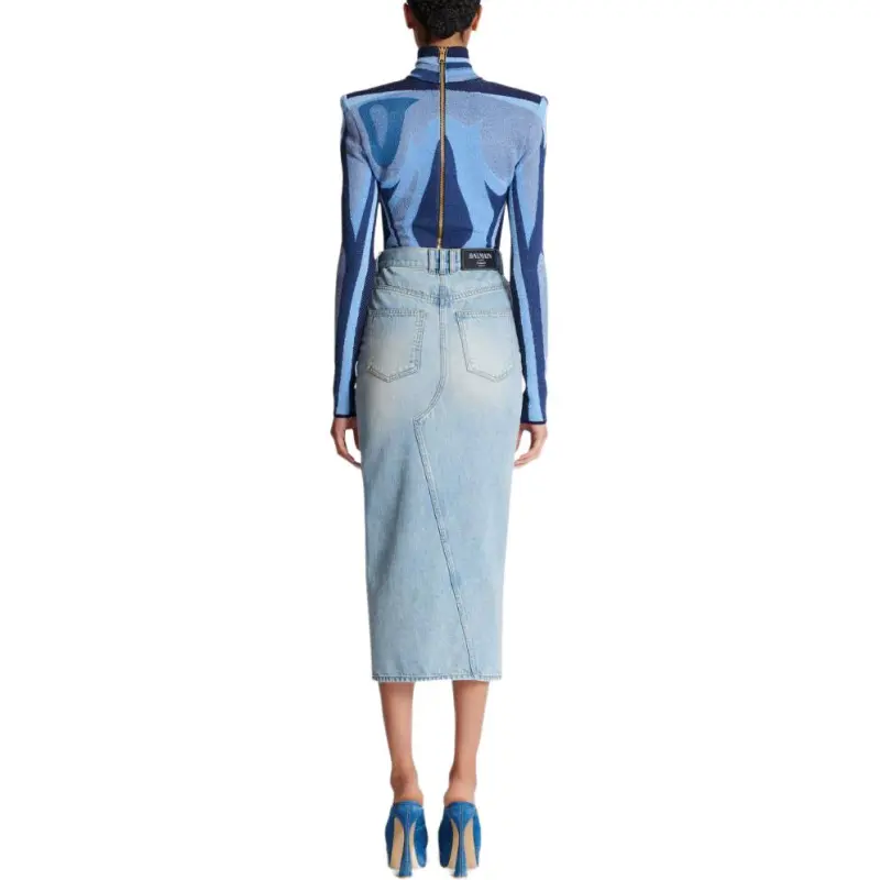BALMAIN Denim Midi Skirt-3