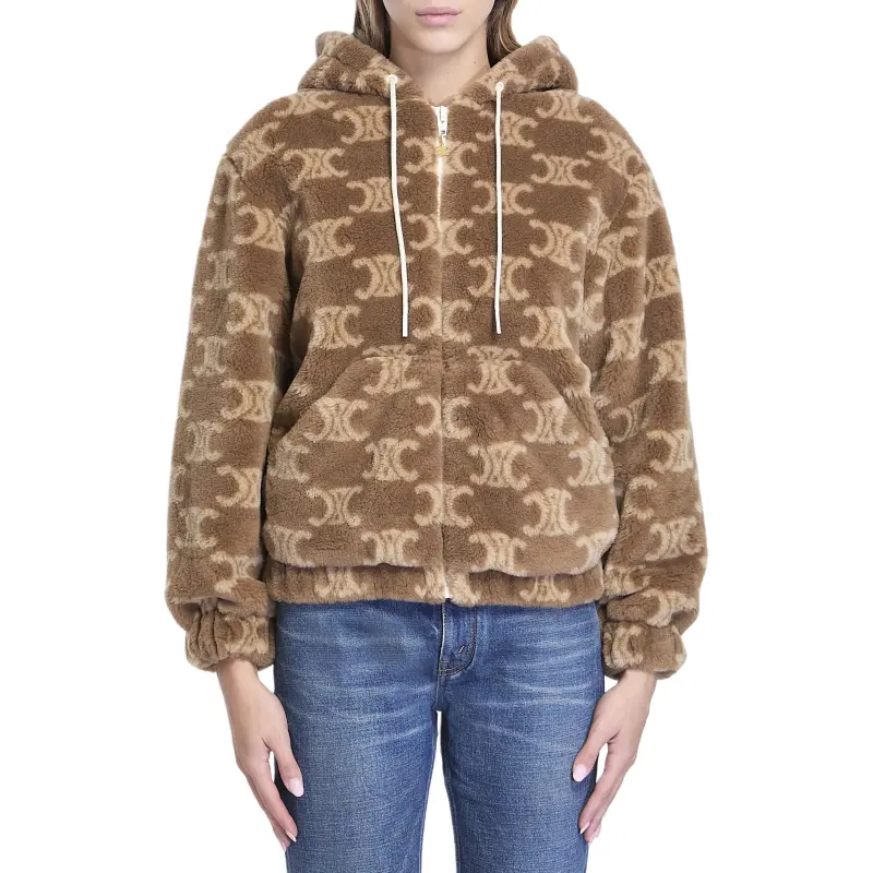 CELINE Hooded Jacket In Triomphe Wool And Fur-2