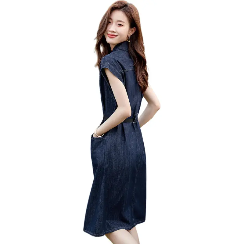 Mo Han Yi Mei Sleeveless Dress Women's Denim Blue-2
