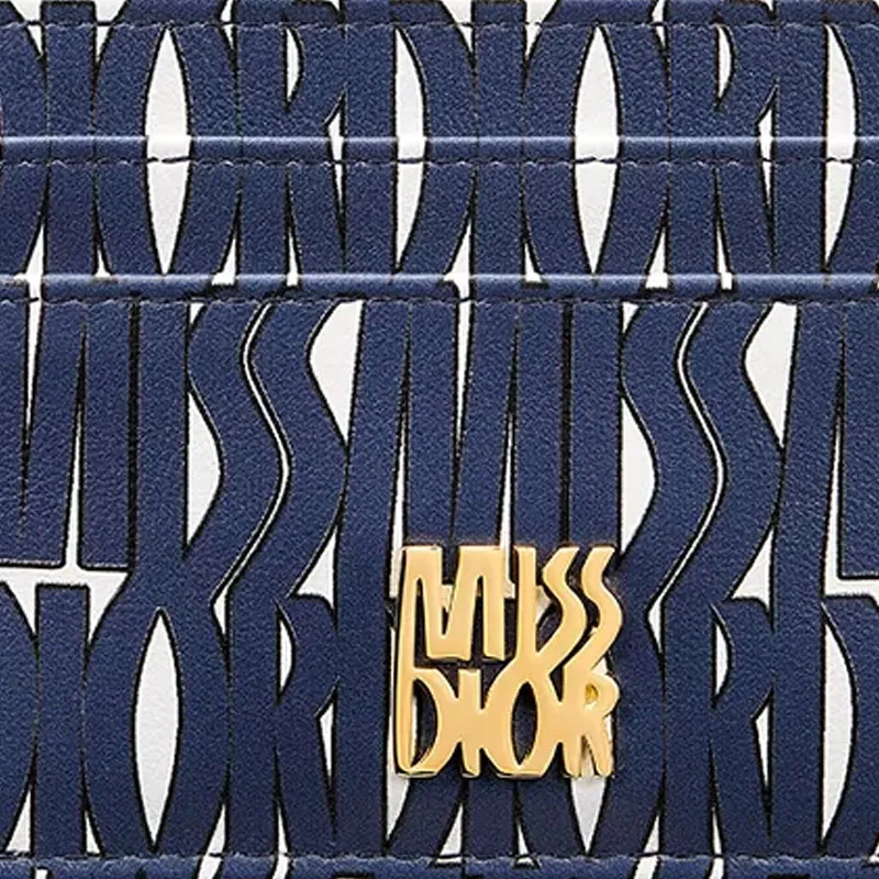 DIOR Miss Dior Calfskin Card Holder Women's White & Blue-2