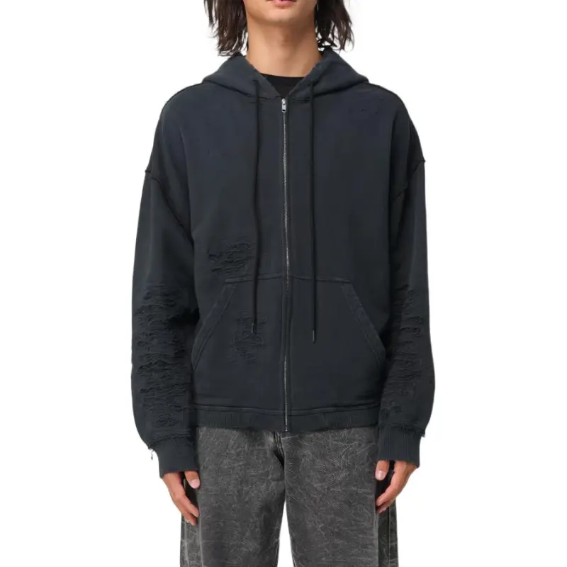 MM6 Maison Margiela Distressed Zip Up Hoodie-2