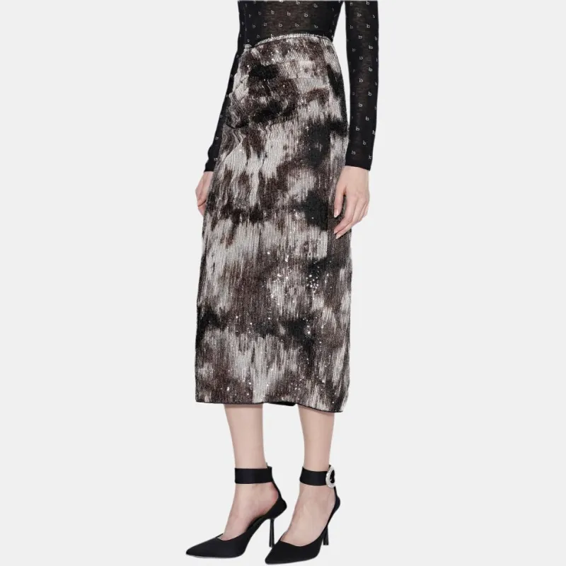 Bebe Casual Long Skirts Women's Black Silver-2