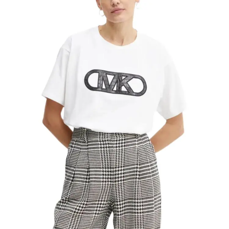 MICHAEL KORS Crocodile Embossed Empire Monogram Stretch Cotton T Shirt-3