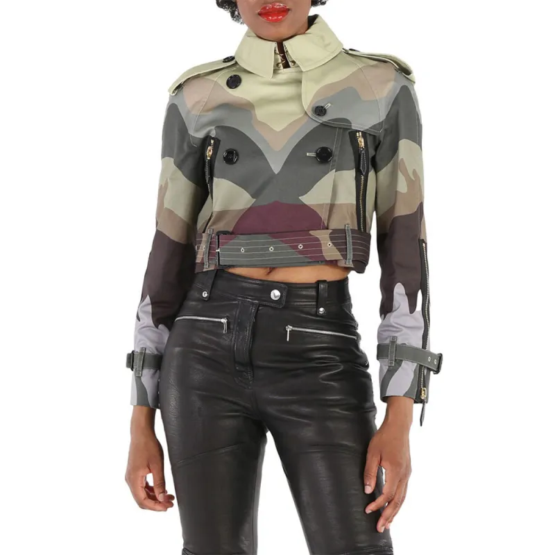 Burberry Camouflage Print Cotton Cropped Trench Coat 'Multicolor'-2