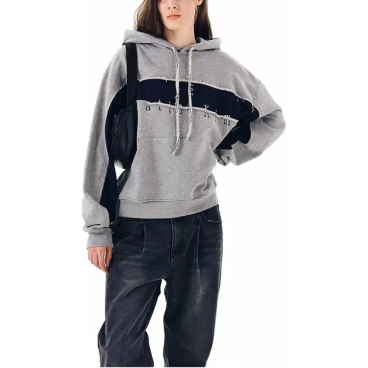 MATIN KIM Cutted Logo Hoody In Grey Sweatshirt Unisex Gray-2