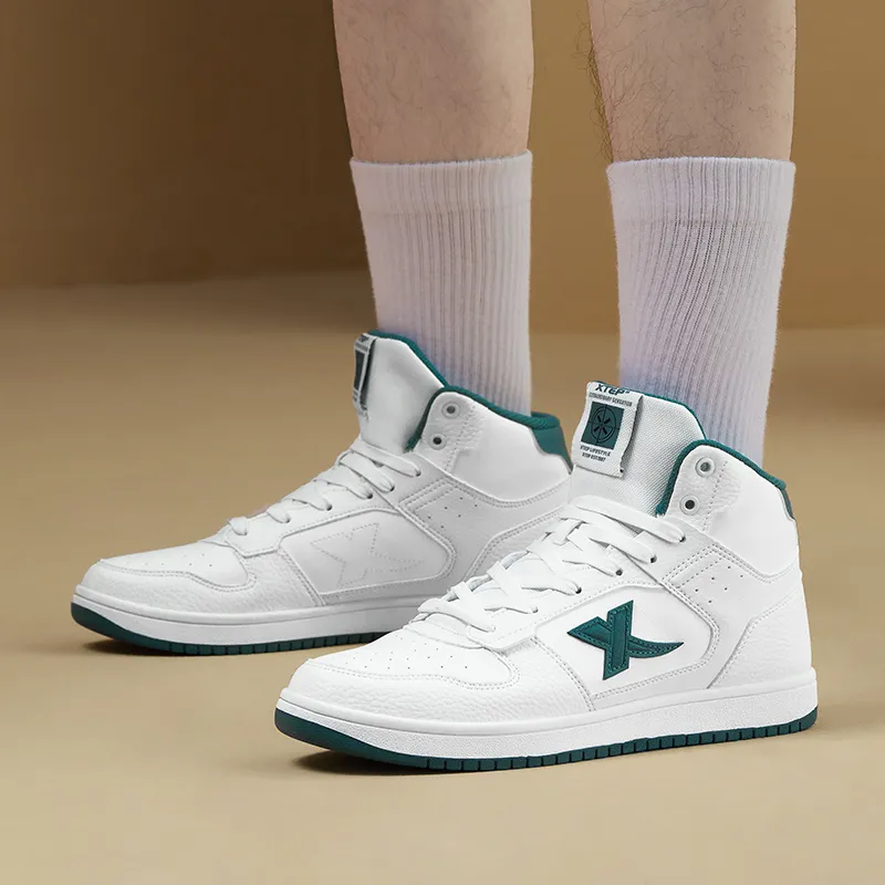 XTEP Cushioning, Wear Resistant High Top Skateboard Shoes Men's White Green-3