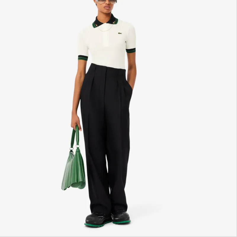 LACOSTE Ribbed Polo Collar Top-4
