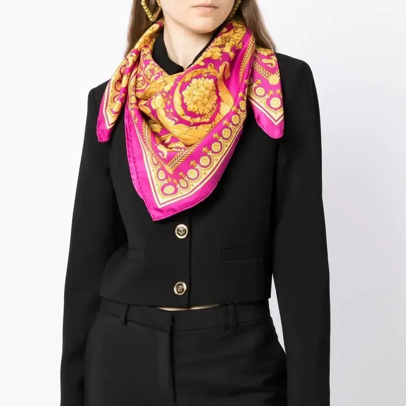 VERSACE Silk Scarves Unisex Pink Gold-4