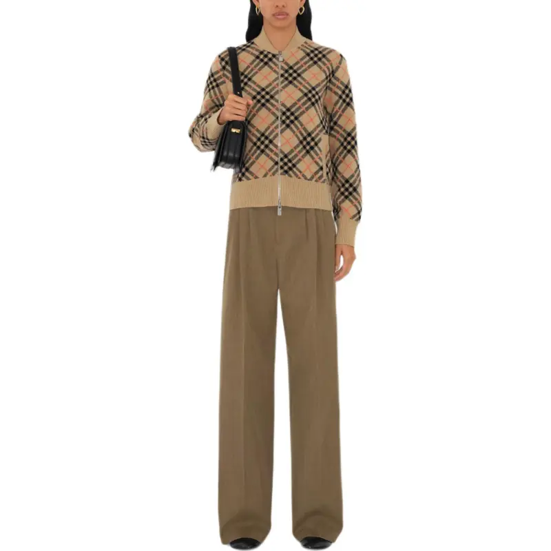 Burberry Checked Knitted Zip Up Bomber Jacket-1