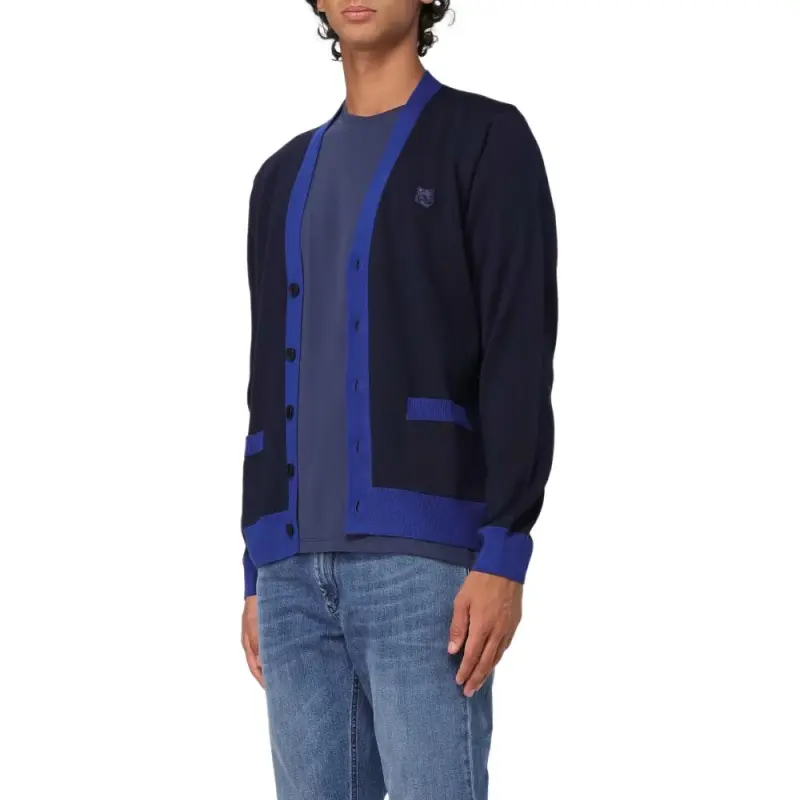 Maison Kitsune Bold Fox Head Patch V Neck Cardigan-3