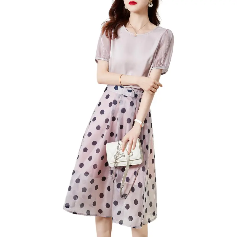 Mo Han Yi Mei Skirt Set Women's Gray Pink-3
