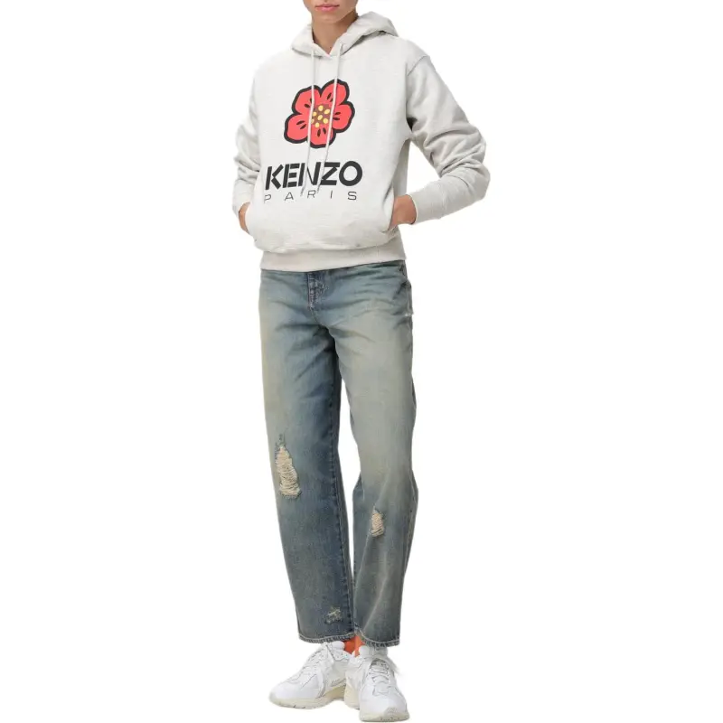 KENZO Logo Patch Straight Leg Distressed Jeans-5
