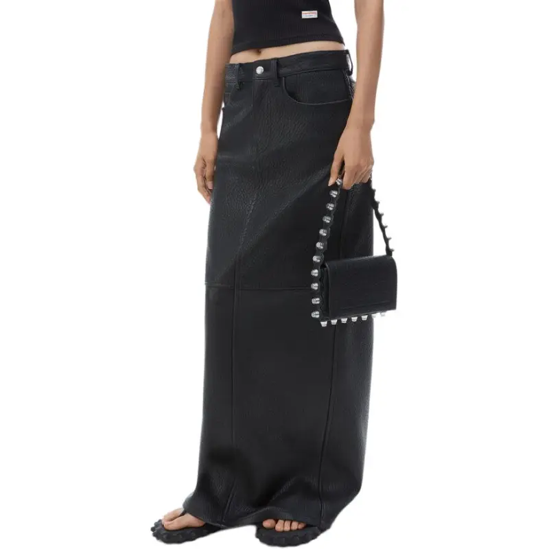 Alexander Wang FW24 Leather Long Skirt Women's Black-3