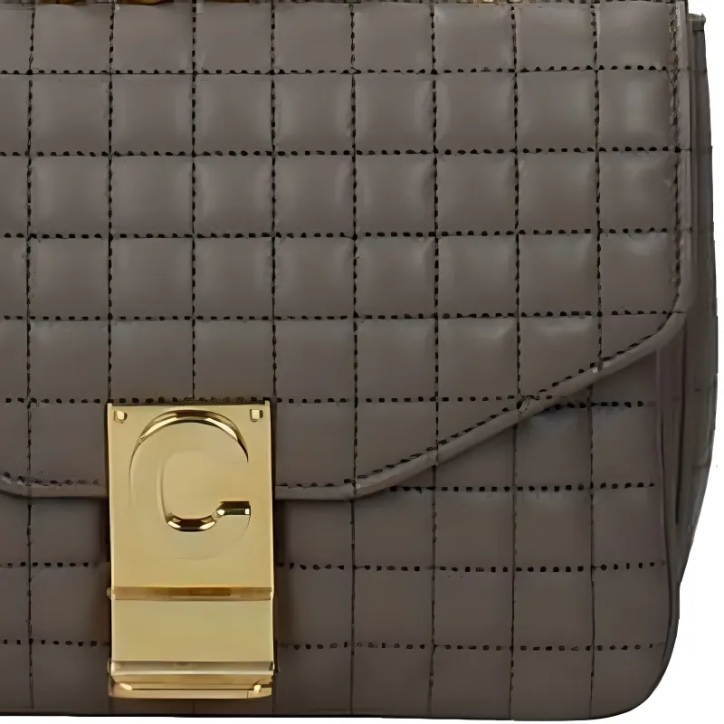 CELINE Leather Shoulder Bag Women's Gray-4
