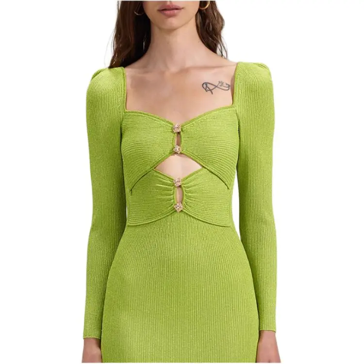 Self portrait Long Sleeved Dresses Women's Fruit Green-3