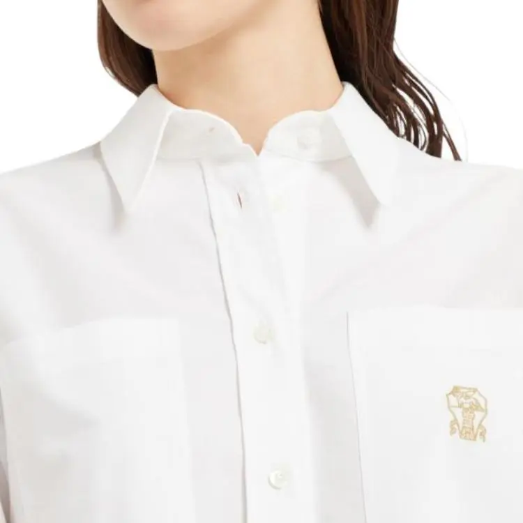 Brunello Cucinelli Logo Embroidered Oxford Shirt-5