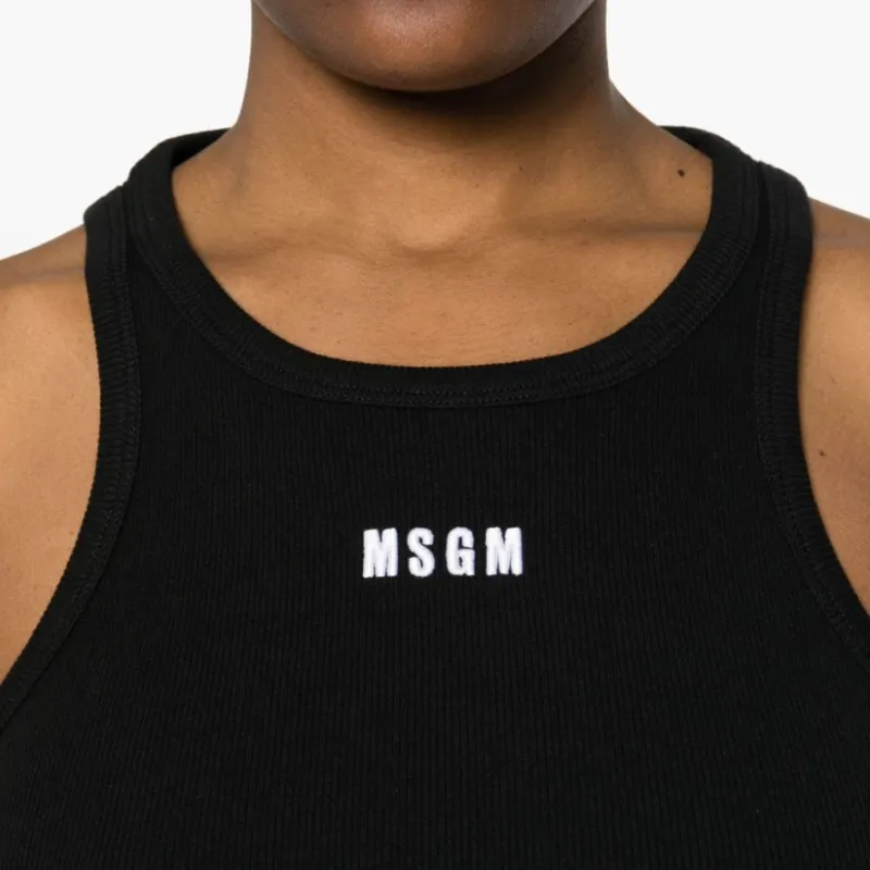 MSGM Logo Embroidered Sleeveless Ribbed Tank Top-4