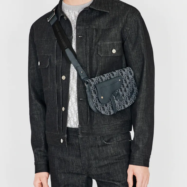 DIOR Saddle Leather Saddle Bag Sling Bag Crossbody Bag Fanny Pack Men's Blue-4