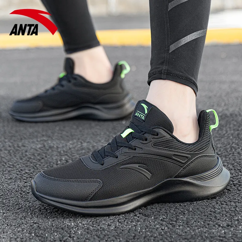 Anta Anti Slip Wear Resistant Low Top Running Shoes Men's Black Neon Green-4