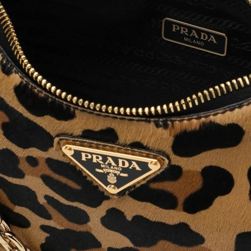 PRADA Leather Shoulder Bag Mini Women's Brown & Black-4
