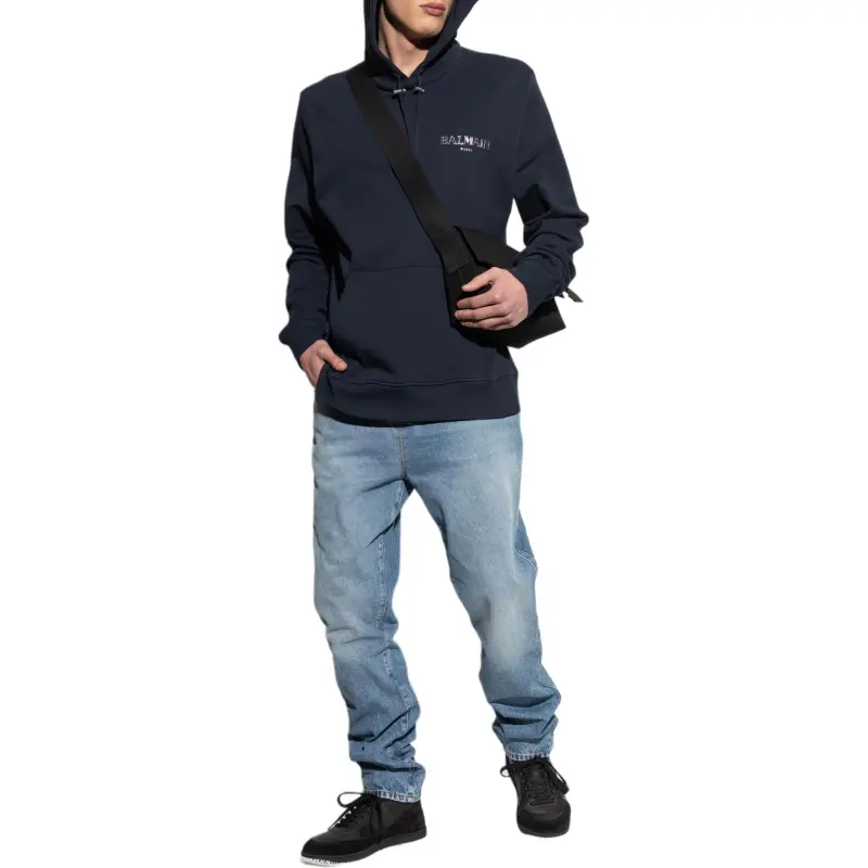 BALMAIN Logo graphic Drawstring Hoodie-3