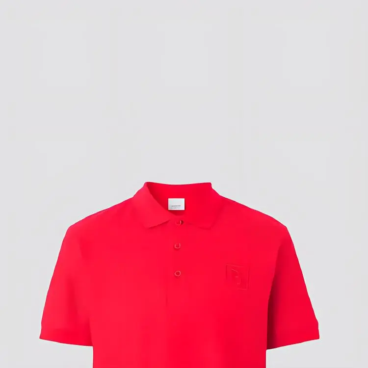 Burberry SS23 Men Solid Logo Printed Short Sleeve Polo Shirt Red-3