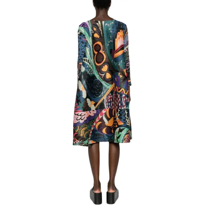 PLEATS PLEASE ISSEY MIYAKE Snowrunner Graphic print Midi Dress-2