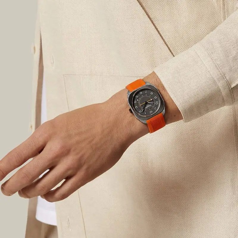 HERMES H08 Collection Wrist Watch Automatic Mechanical Movement Rubber Strap 42*39mm Gray Dial Unisex-2
