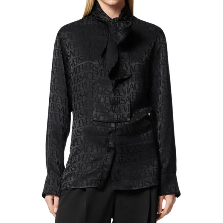 VERSACE Allover Logo Patterned Satin Shirt-3