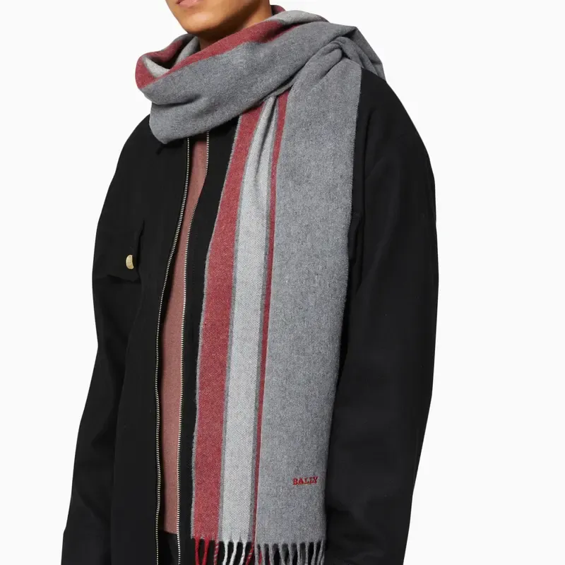 BALLY Knit Scarves Men Gray Red-5