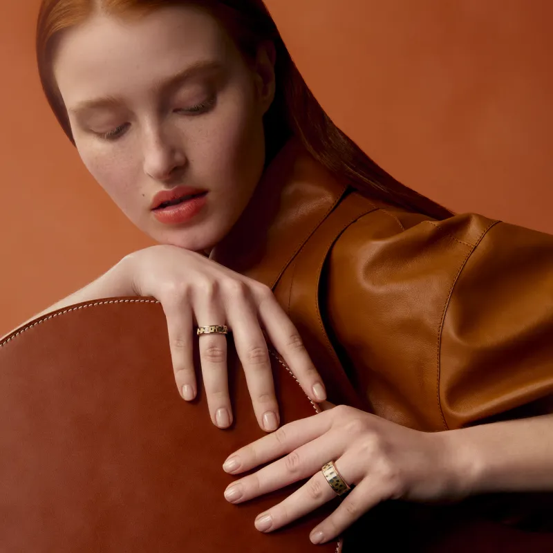 HERMES Enamel Rose Gold-Plated Rings Women's Gold-2